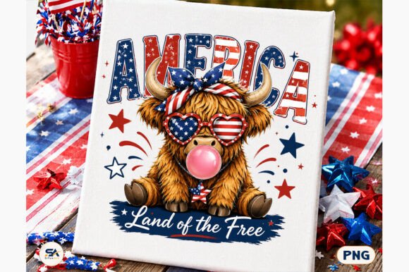 America Highland Cow PNG: Celebrate the 4th with Style
