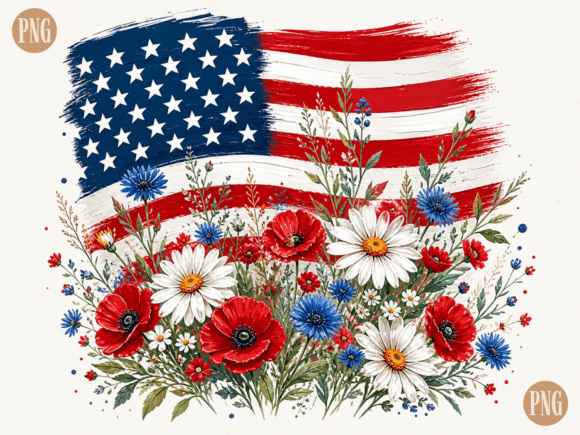 American Flag with Wildflowers – Patriotic Floral Design