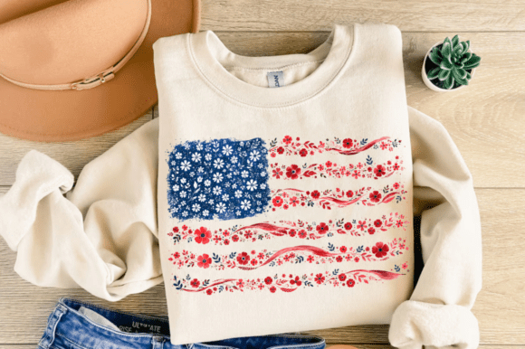 Elevate Patriotic Designs with Floral USA Flag PNG