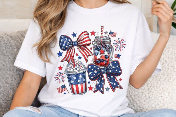 Festive Bow & Drink PNG: Coquette 4th of July Design