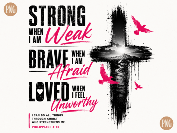 Inspiring Designs: The Strong Brave Loved Worthy Christian PNG