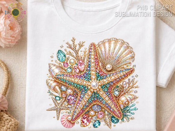 Jeweled Starfish Seashell Beach PNG: A Sparkling Design Asset
