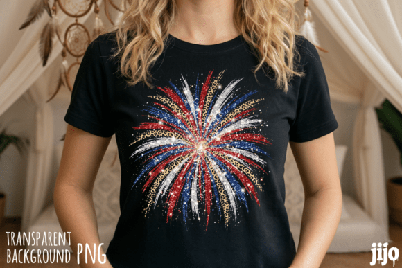 Patriotic Firework Leopard Glitter PNG: Bold Design Assets