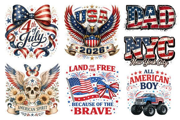 Patriotic PNG Bundle: USA Dad July 4th Design Assets